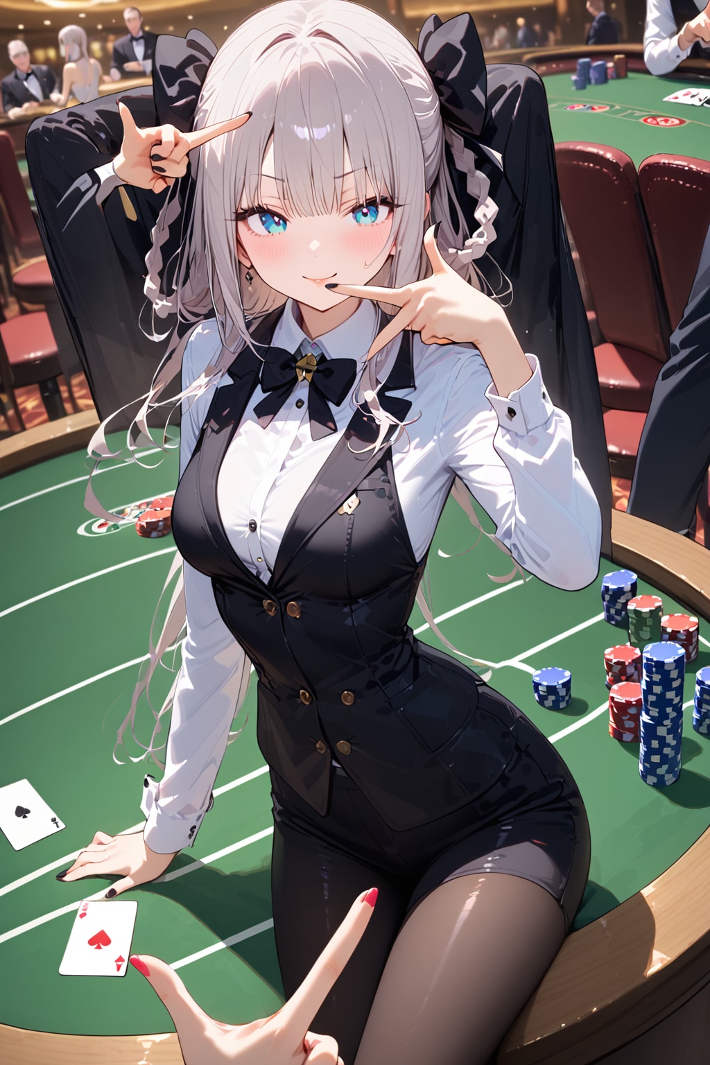 間もなくルーレットを回しますよ〜❗️まだどの番号に賭けるか迷ってる方はお早めに❤️皆様の幸運を祈って……ズームイン(≧∇≦)b