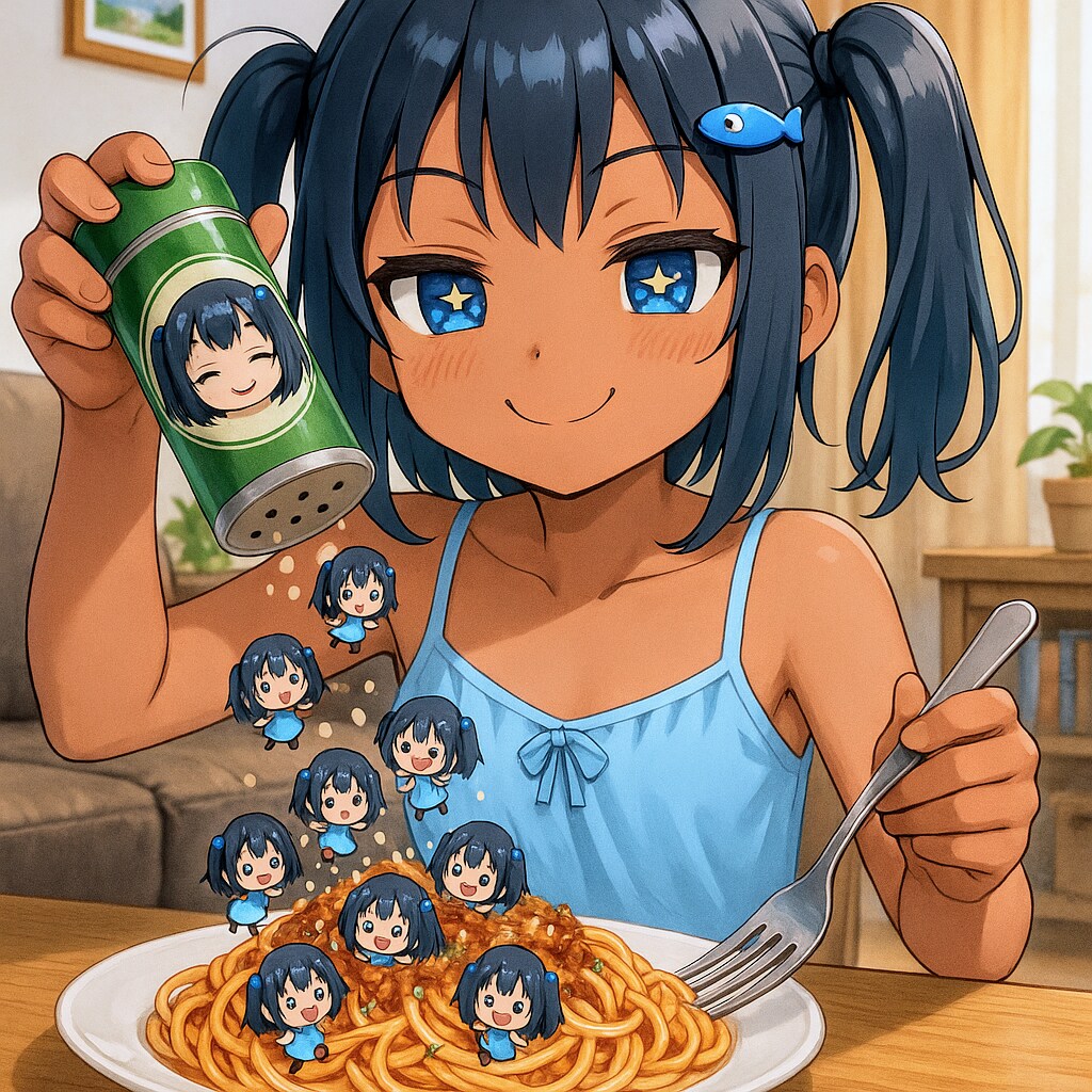 こなちーズをミートソーススパゲッティにかけるこなつちゃん