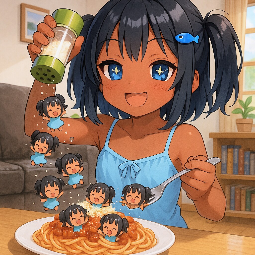 こなちーズをミートソーススパゲッティにかけるこなつちゃん