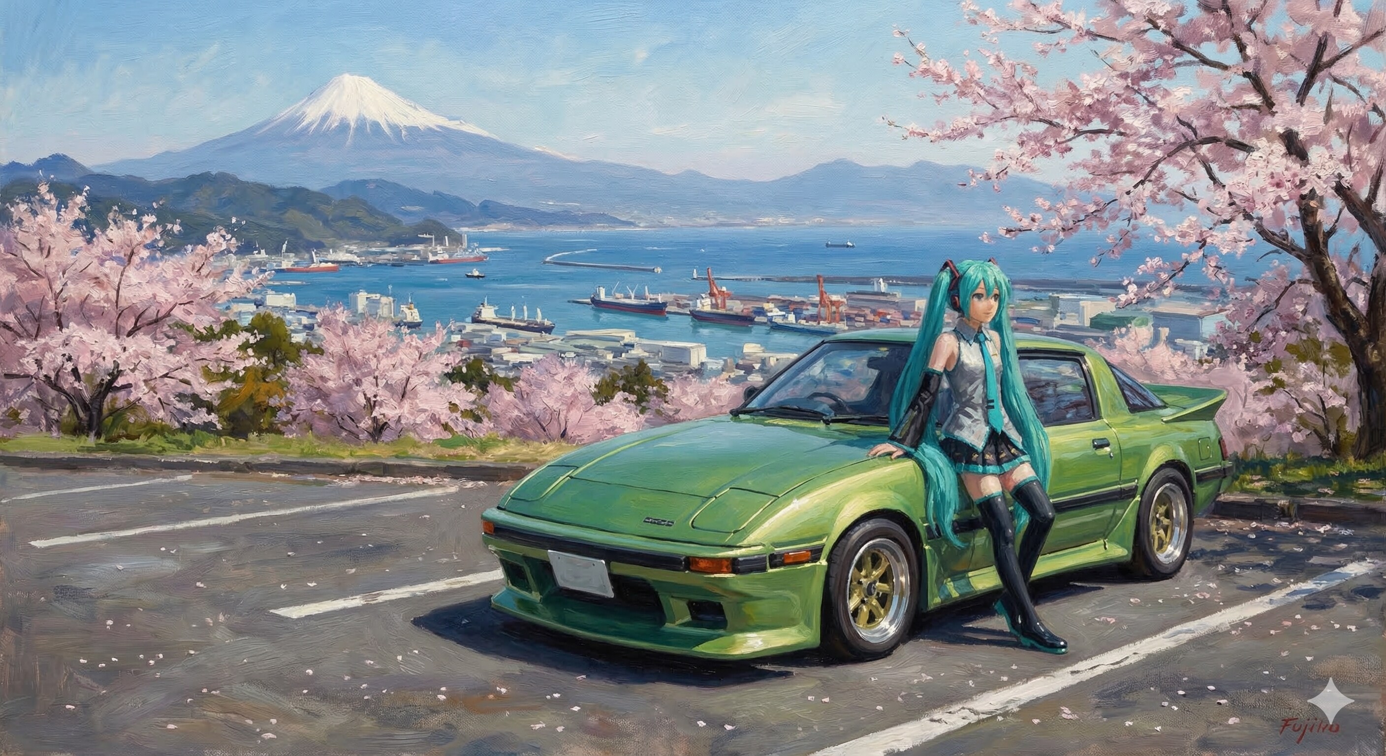 ミクさんの休日 港を下に見る駐車場🚗