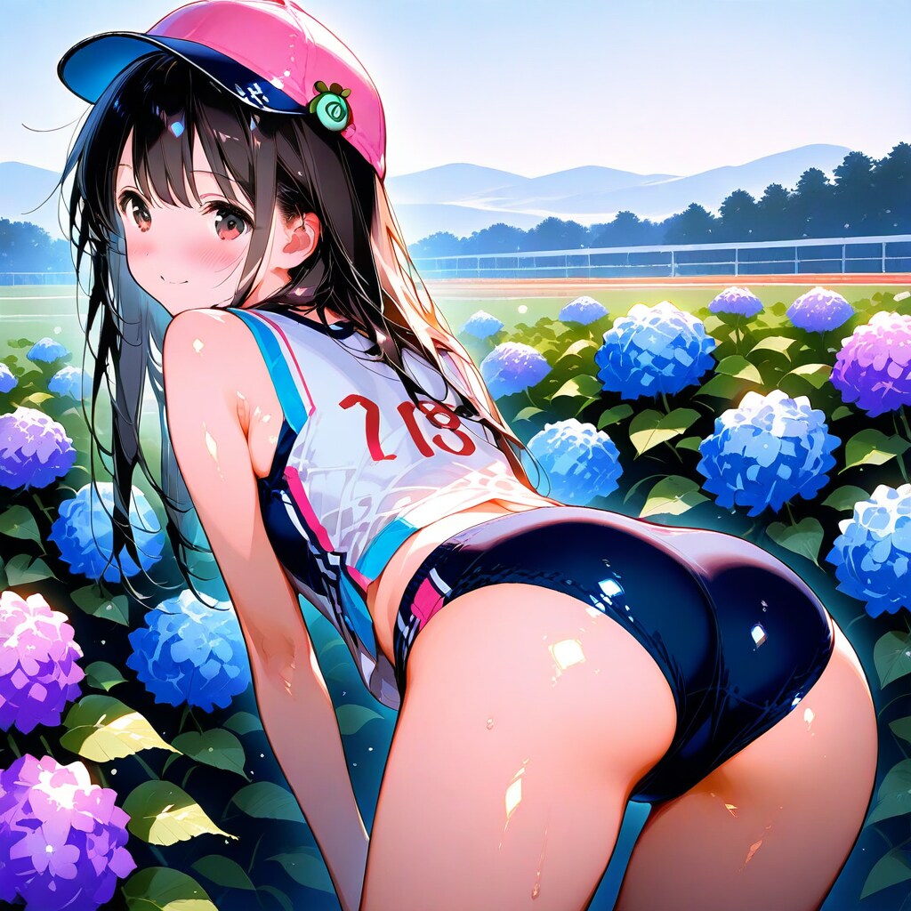 アジサイと陸上っ娘