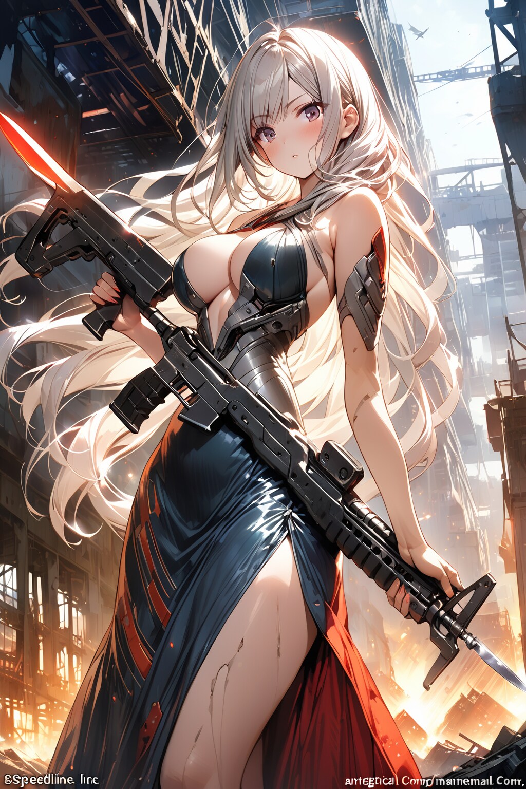 トリック銃で戦う女戦士