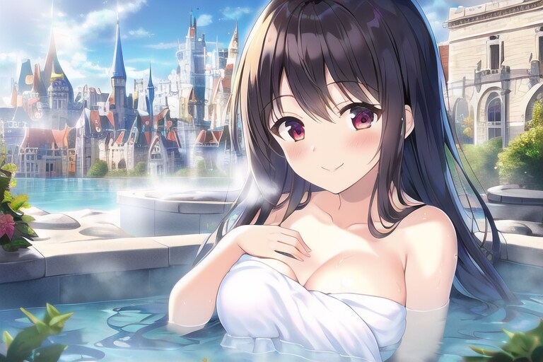 ファンタジー世界の温泉に入ってる女の子達♪②