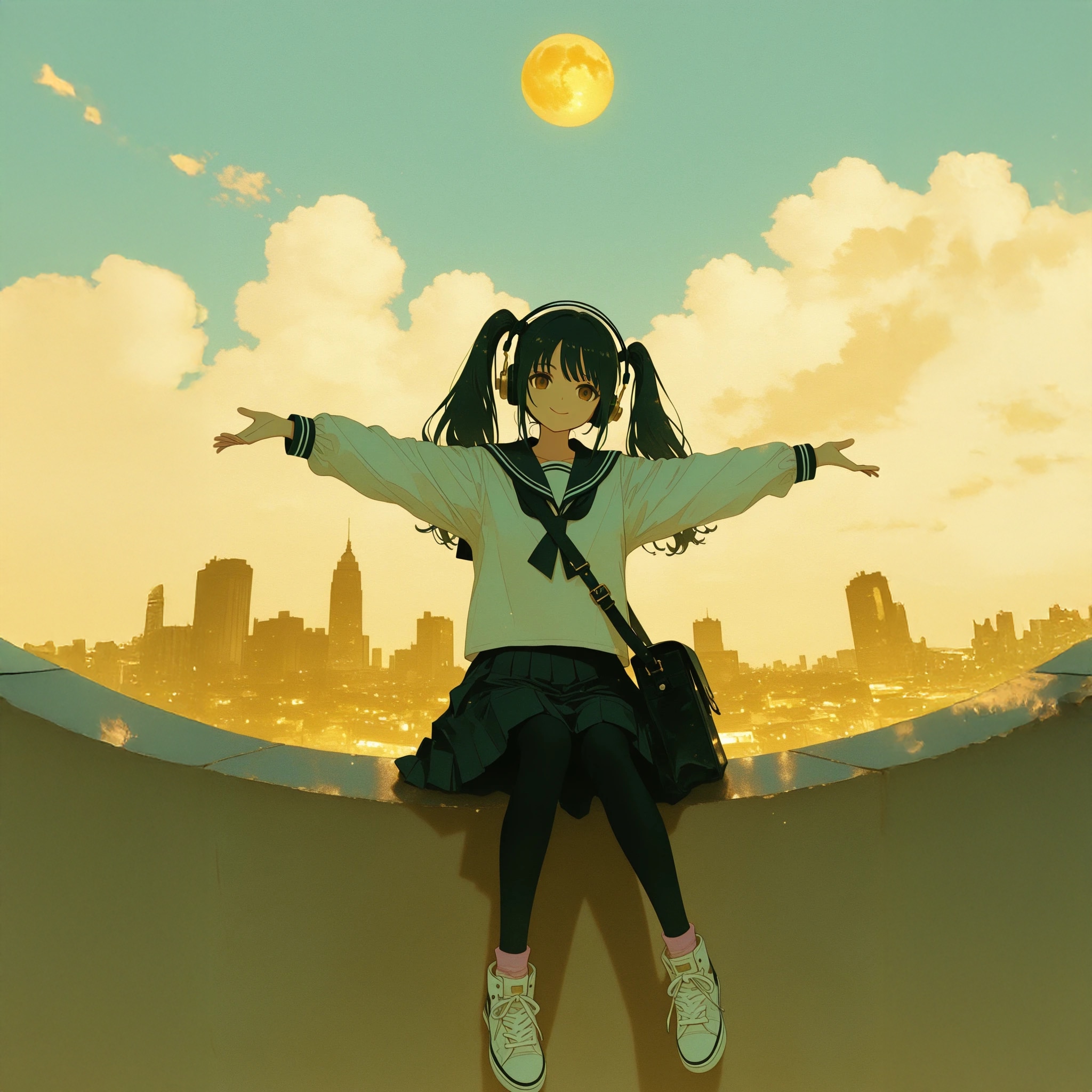 座る女子高生【黄・青・橙・紫・緑】 | の人気AIイラスト・グラビア