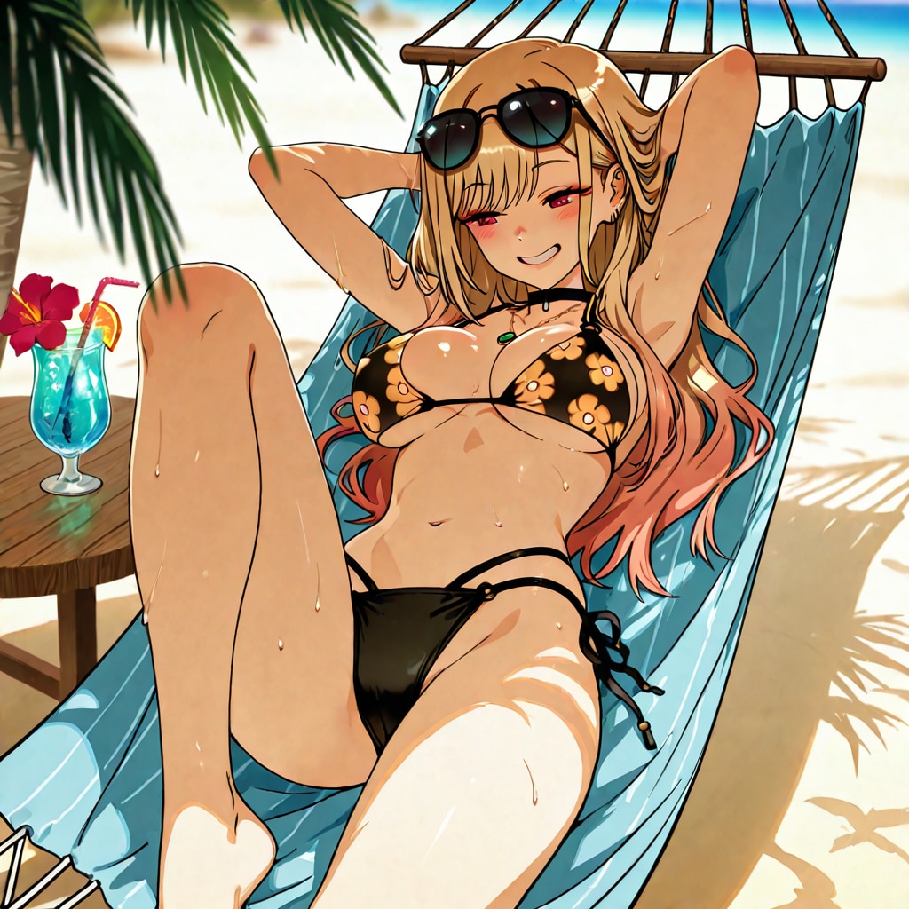 ビーチで日陰のハンモックでバカンス海夢ちゃん👙🏖️😎❤️