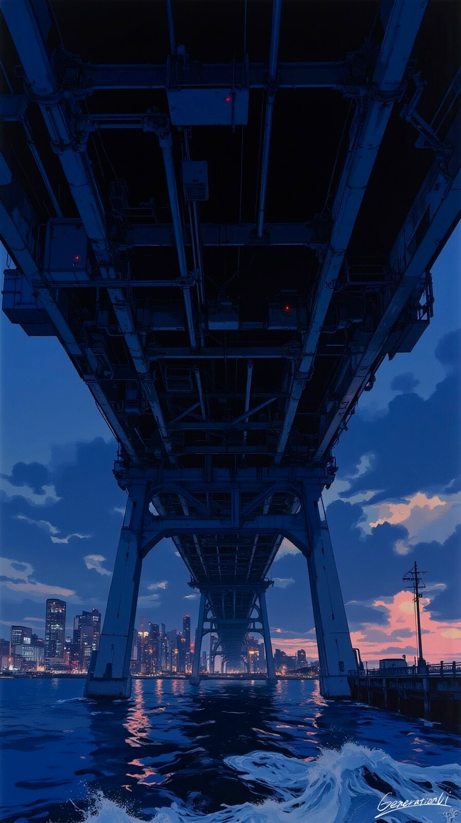 高架橋の下に広がる夕暮れ都市／スマホ壁紙アーカイブ | の人気AIイラスト・グラビア
