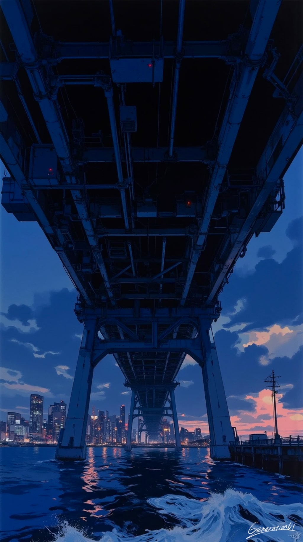 高架橋の下に広がる夕暮れ都市／スマホ壁紙アーカイブ