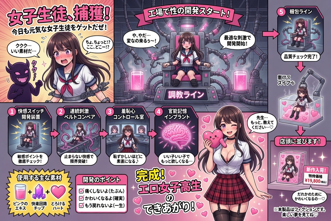 女子高生を捕らえてエロ女子高生に開発する工場