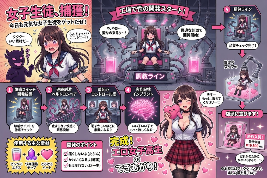 女子高生を捕らえてエロ女子高生に開発する工場