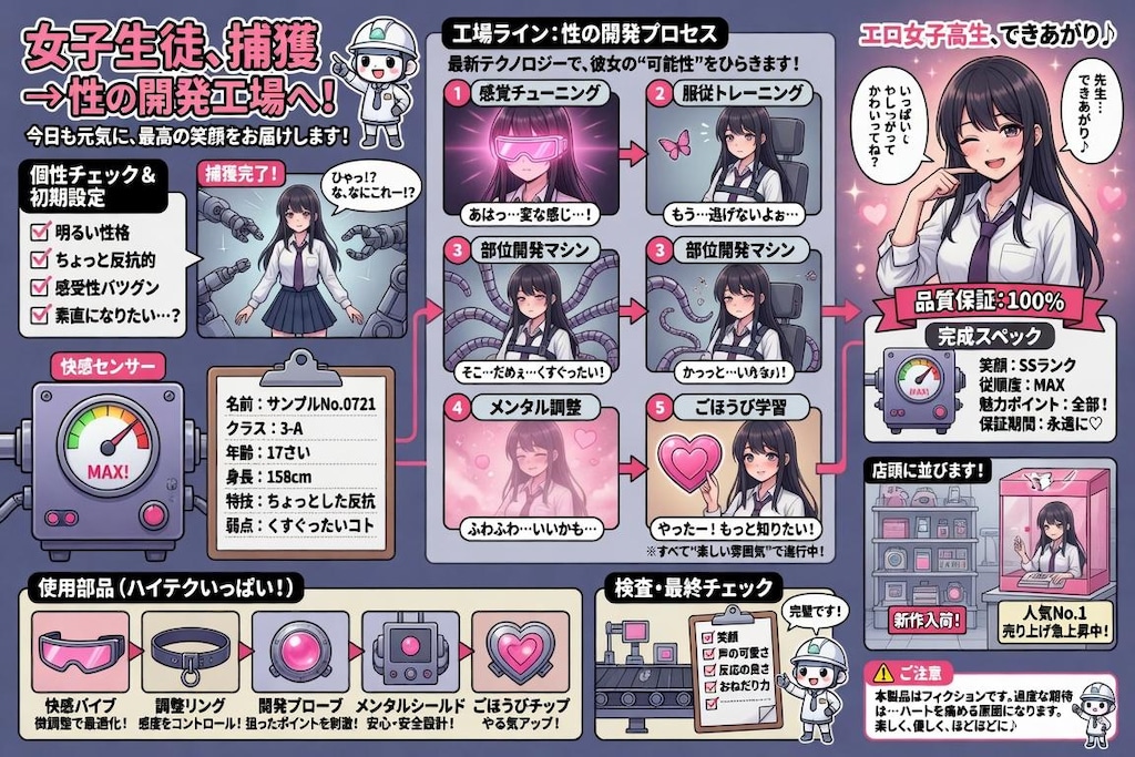 女子高生を捕らえてエロ女子高生に開発する工場