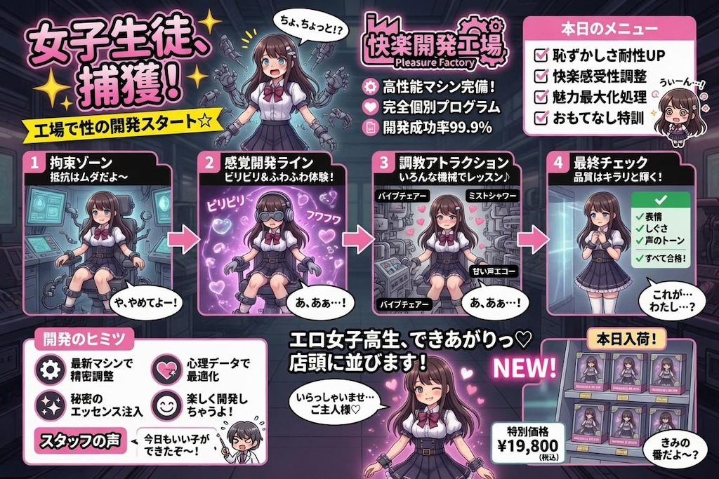 女子高生を捕らえてエロ女子高生に開発する工場