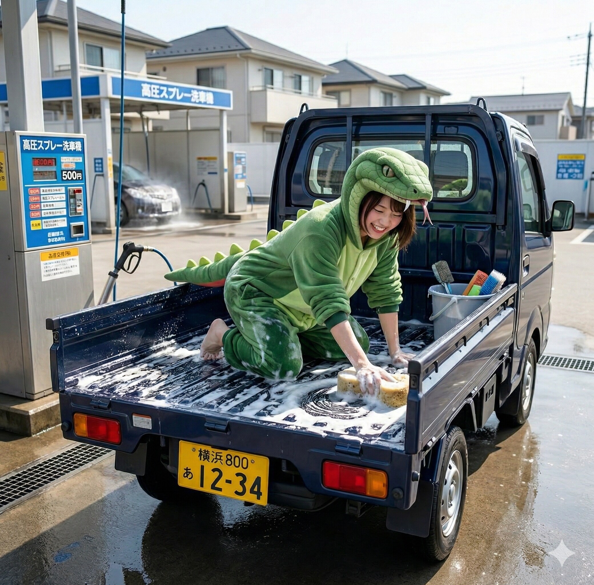ウチノコちゃん頑張って洗車しています