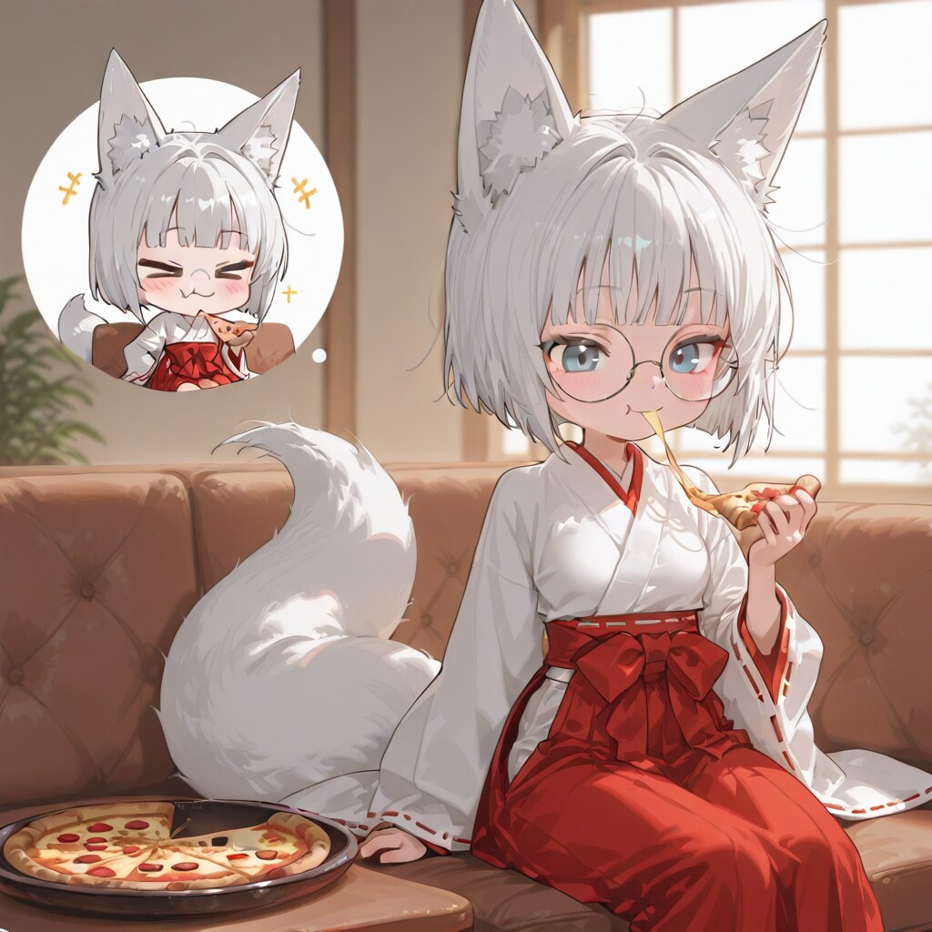 おピッツァを頬張る狐娘２