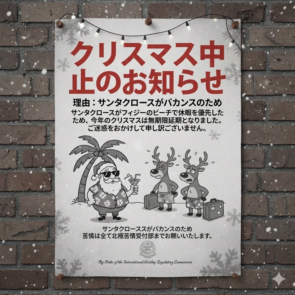 クリスマス中止のお知らせ（理由がバカンスの為、日本語版） | の人気AIイラスト・グラビア
