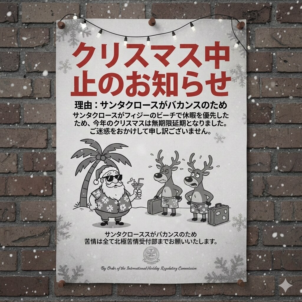 クリスマス中止のお知らせ（理由がバカンスの為、日本語版）