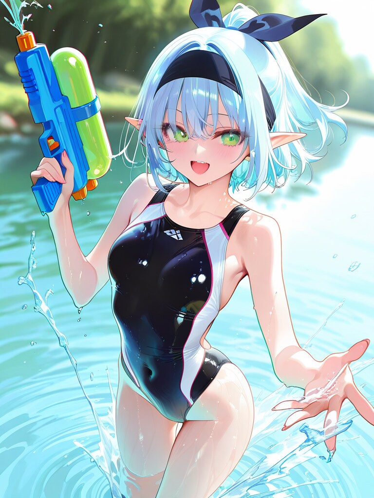 川遊びをするエルフの女の子