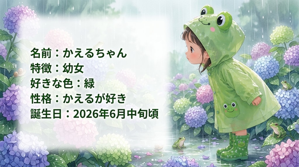 れい、レッド姐さん、リーフちゃん、かえるちゃん、ピンクちゃん、水ちゃん紹介（６枚）