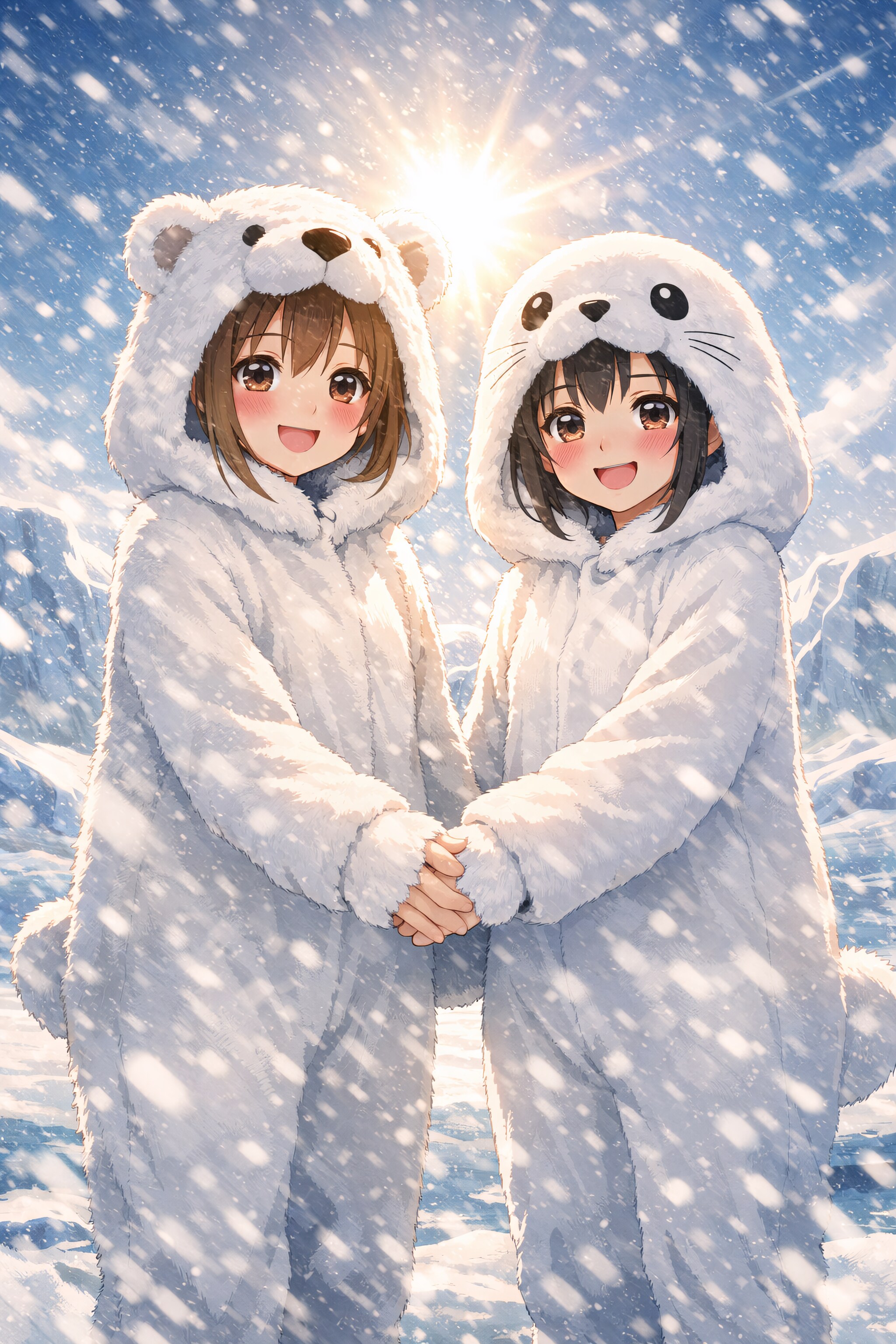 【#白】白熊と白アザラシの着ぐるみを着た少女たち（ChatGPT）