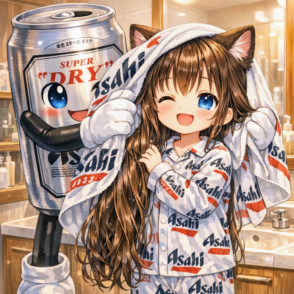 髪を拭いてもらう小さな女の子