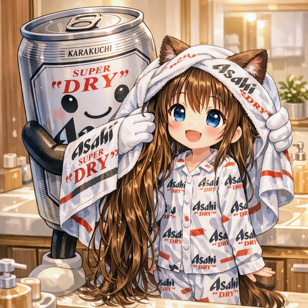 髪を拭いてもらう小さな女の子