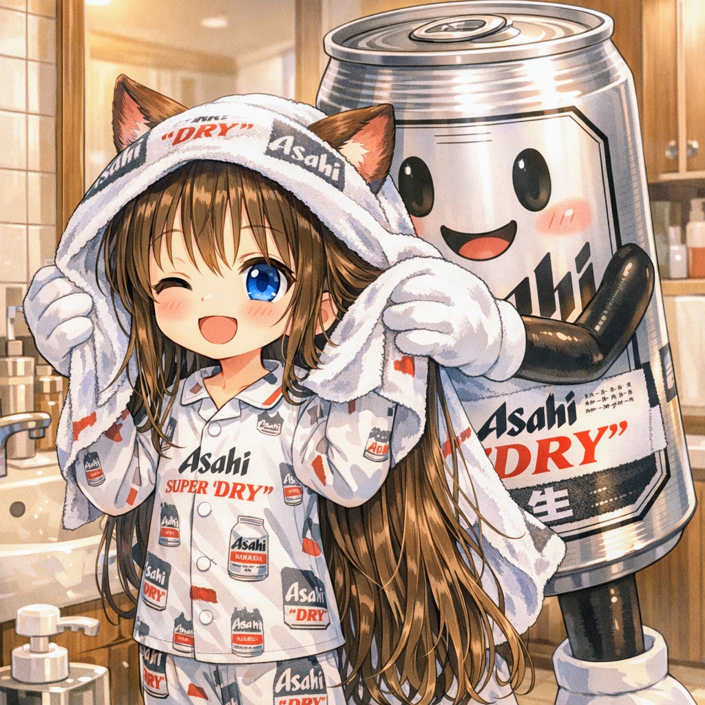 髪を拭いてもらう小さな女の子