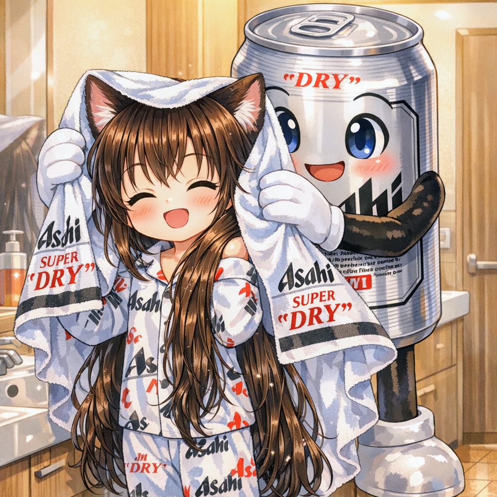 髪を拭いてもらう小さな女の子