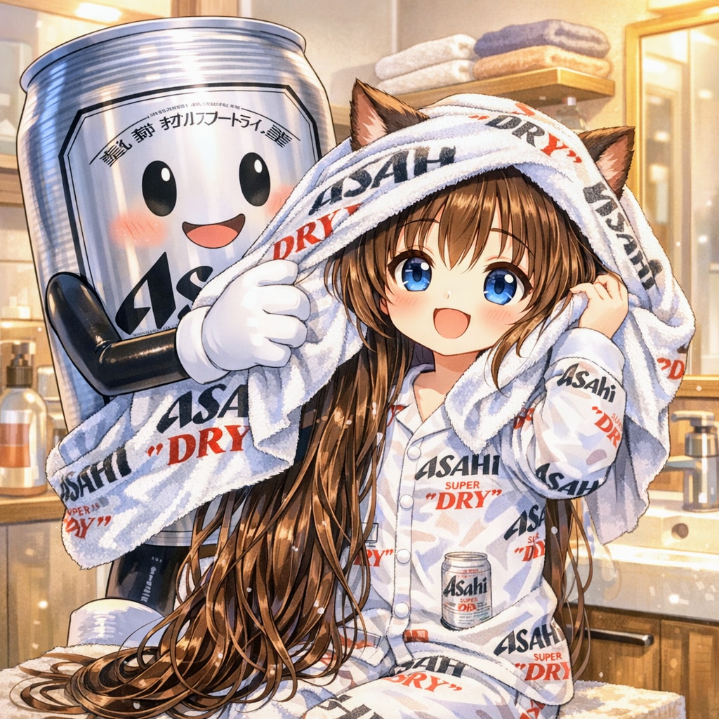 髪を拭いてもらう小さな女の子