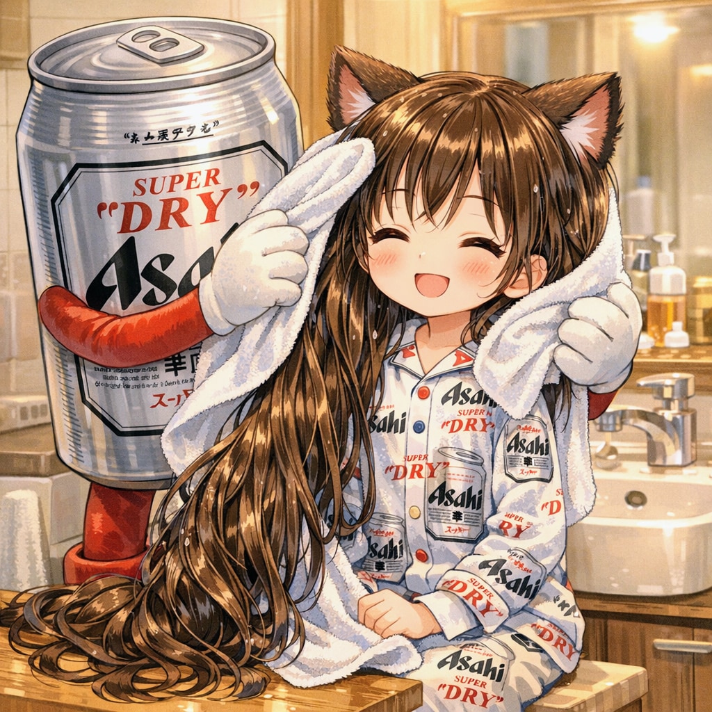 髪を拭いてもらう小さな女の子