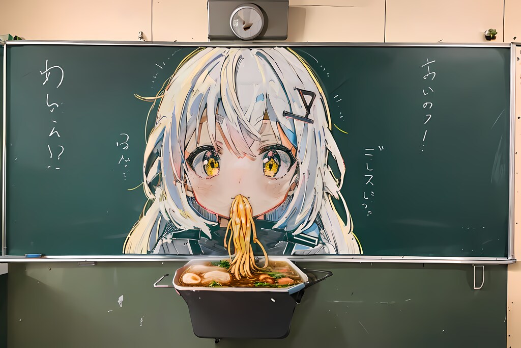 「コラ! 黒板から🍜を食べるんじゃあない!」 麺娘/ramen girls_5