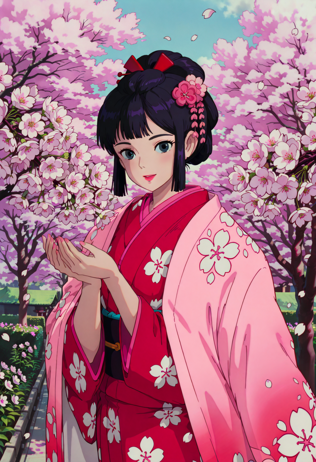 ジブリ風「桜と着物」