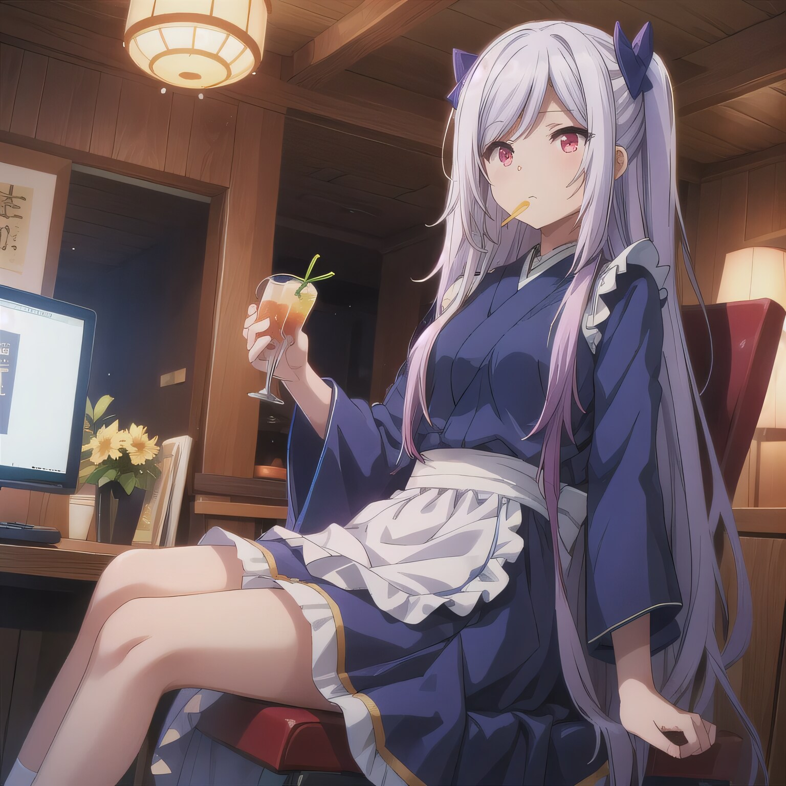 銀髪ロングで漫画喫茶の少女２ | の人気AIイラスト・グラビア