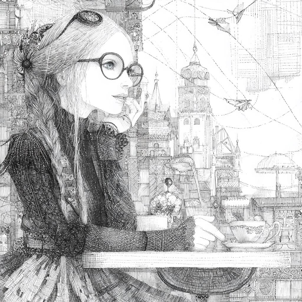 In a cafeteria 習作