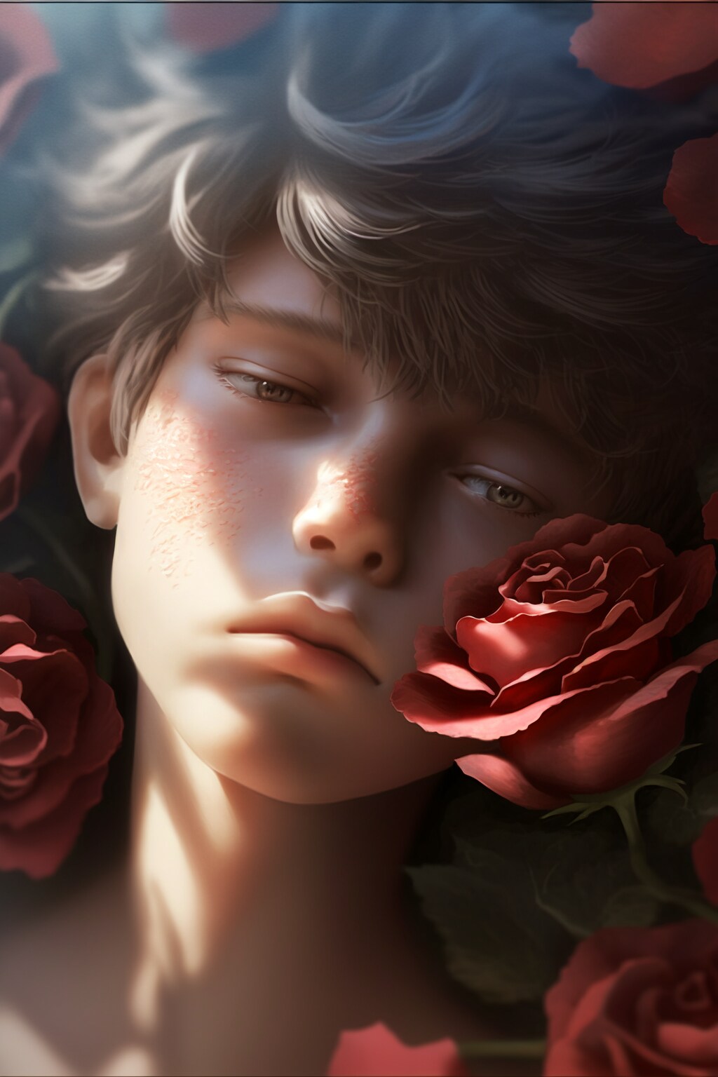 花と男性（薔薇）