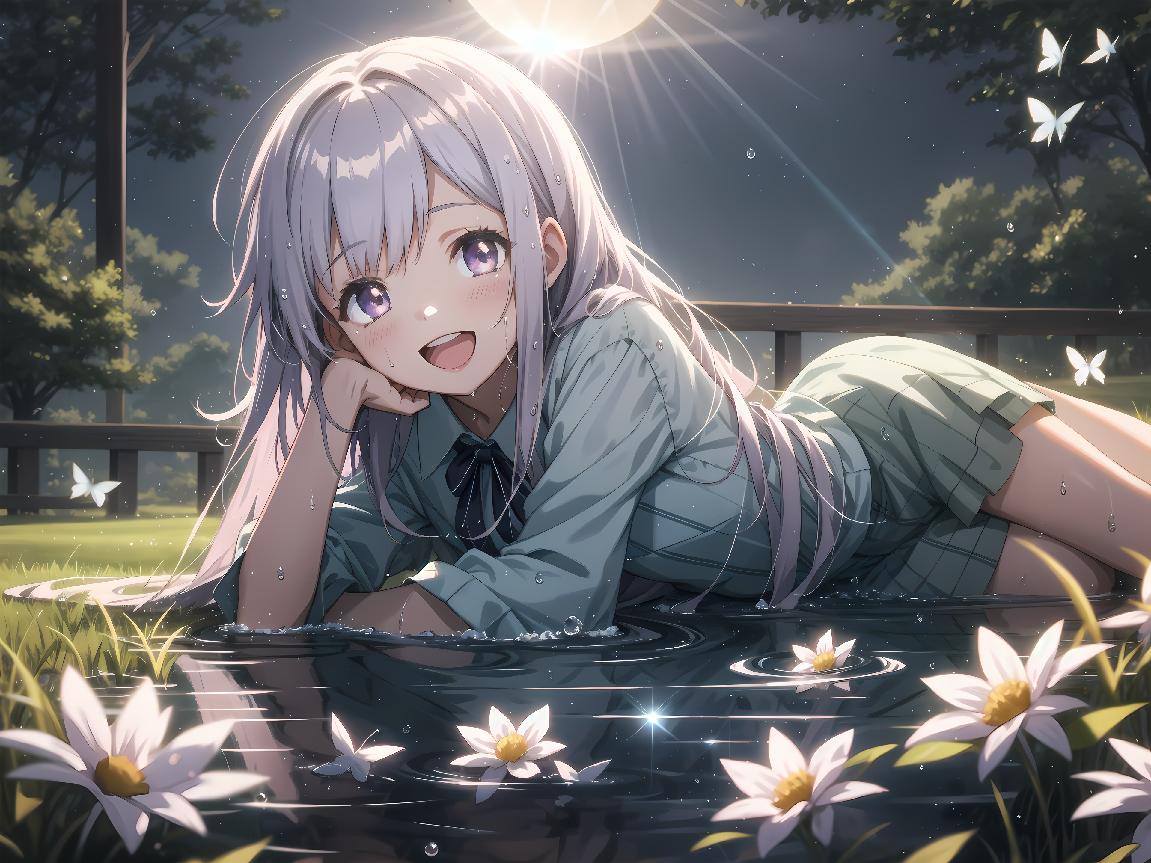 水溜まりで寝そべる(たくさんイイネありがと♡)