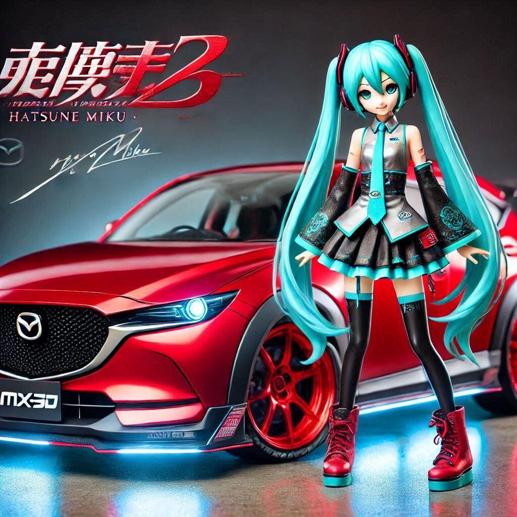 レッドカラーマツダCX-30のドリ車と初音ミク