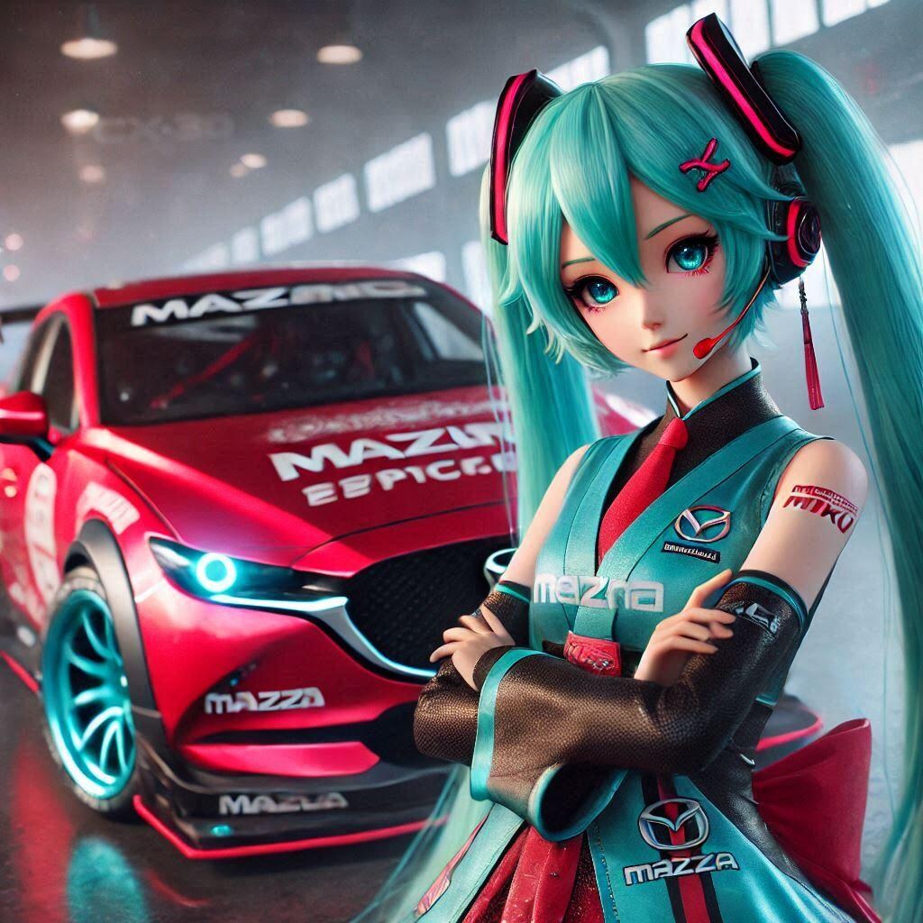 レッドカラーマツダCX-30のドリ車と初音ミク