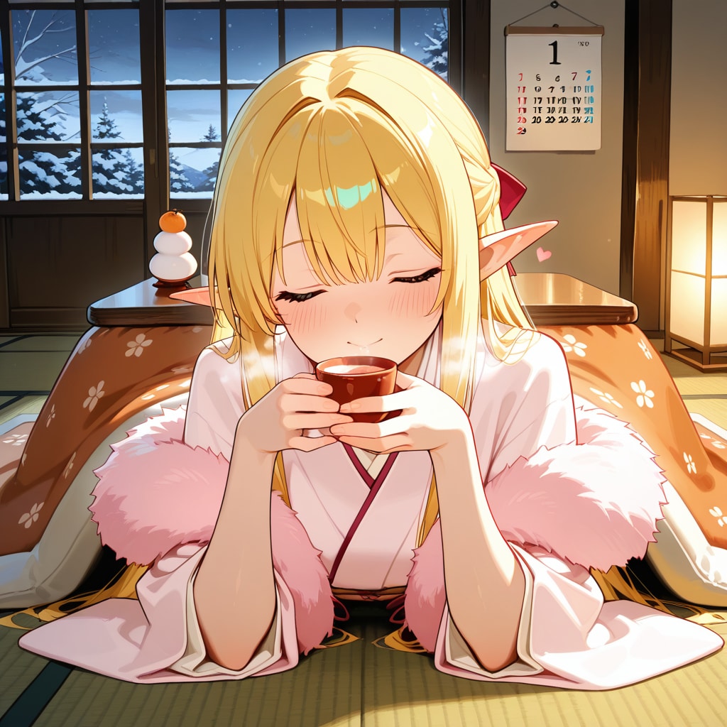 甘酒を嗜むエルフの女の子