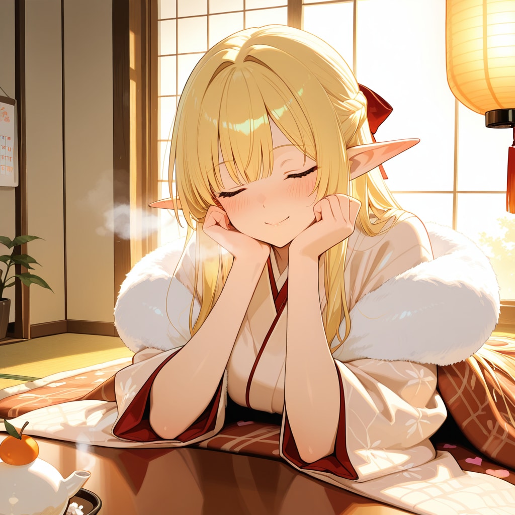 甘酒を嗜むエルフの女の子