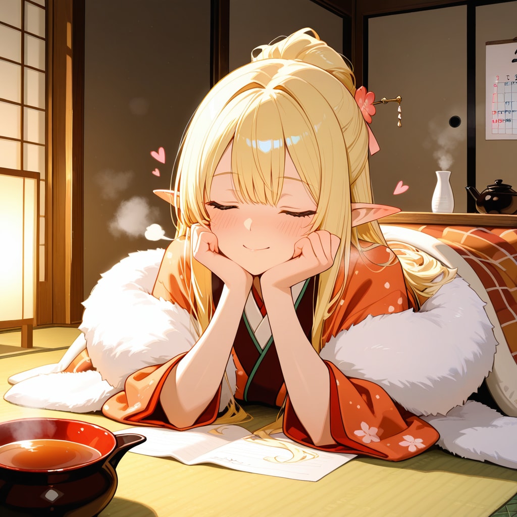 甘酒を嗜むエルフの女の子