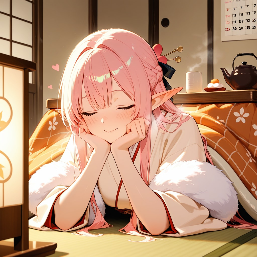 甘酒を嗜むエルフの女の子