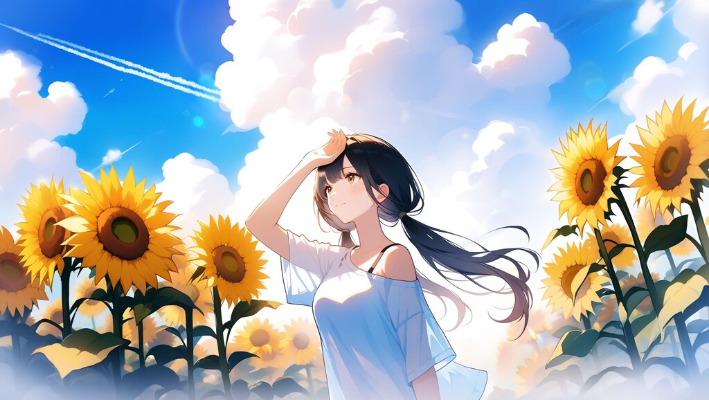 ひまわりと飛行機雲