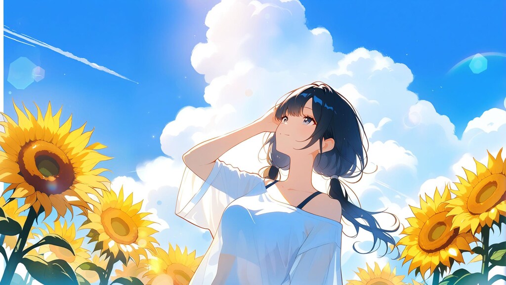 ひまわりと飛行機雲