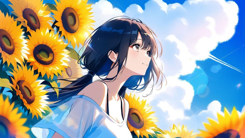 ひまわりと飛行機雲