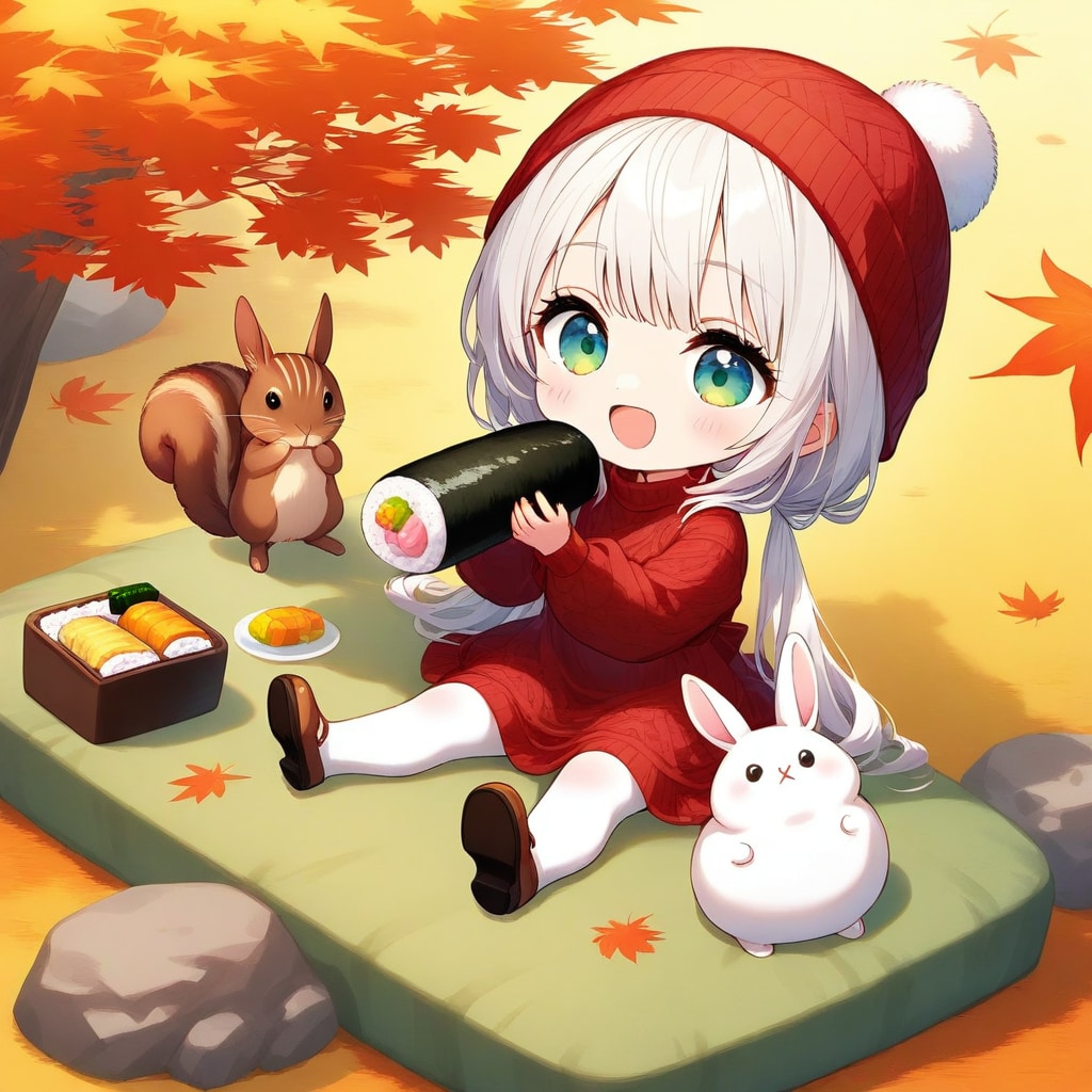 お寿司を食べる白髪ちゃん