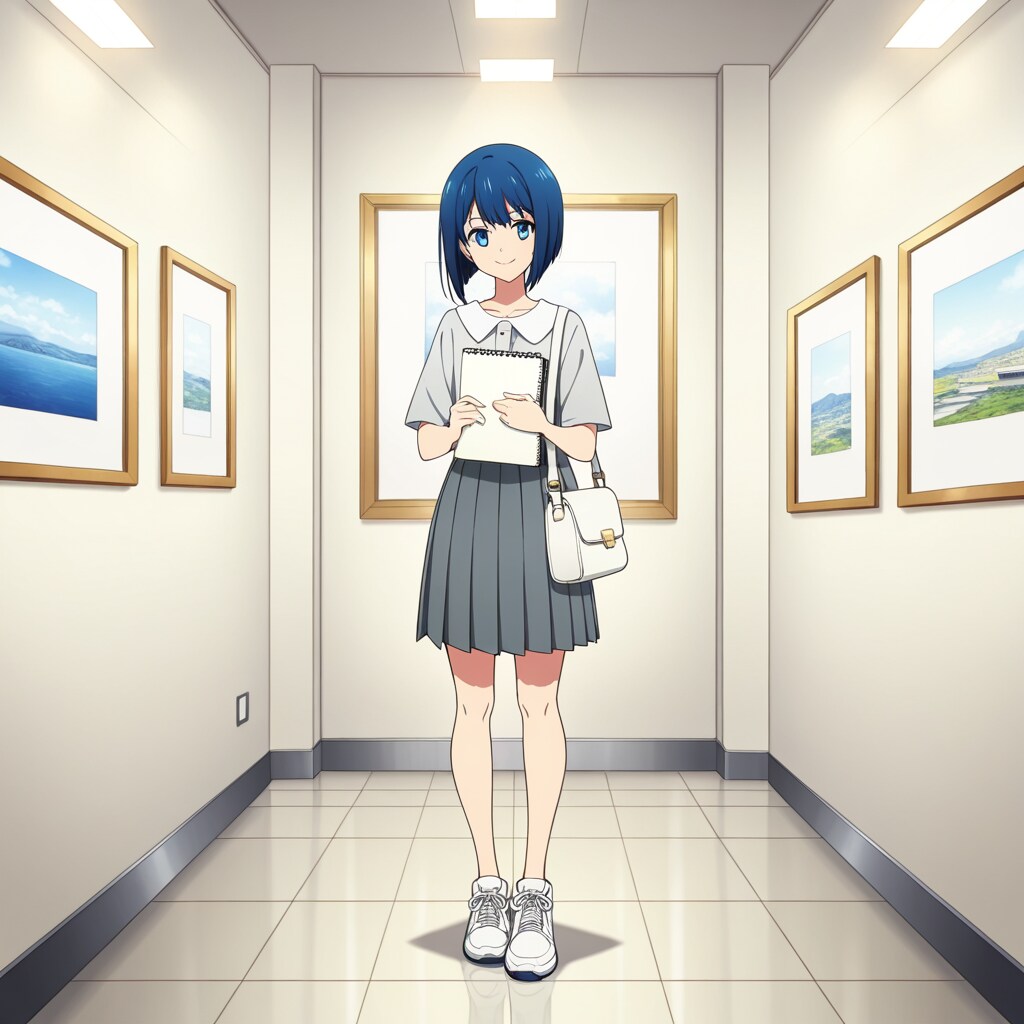 涼しい美術館で、名画と青い横顔 | の人気AIイラスト・グラビア