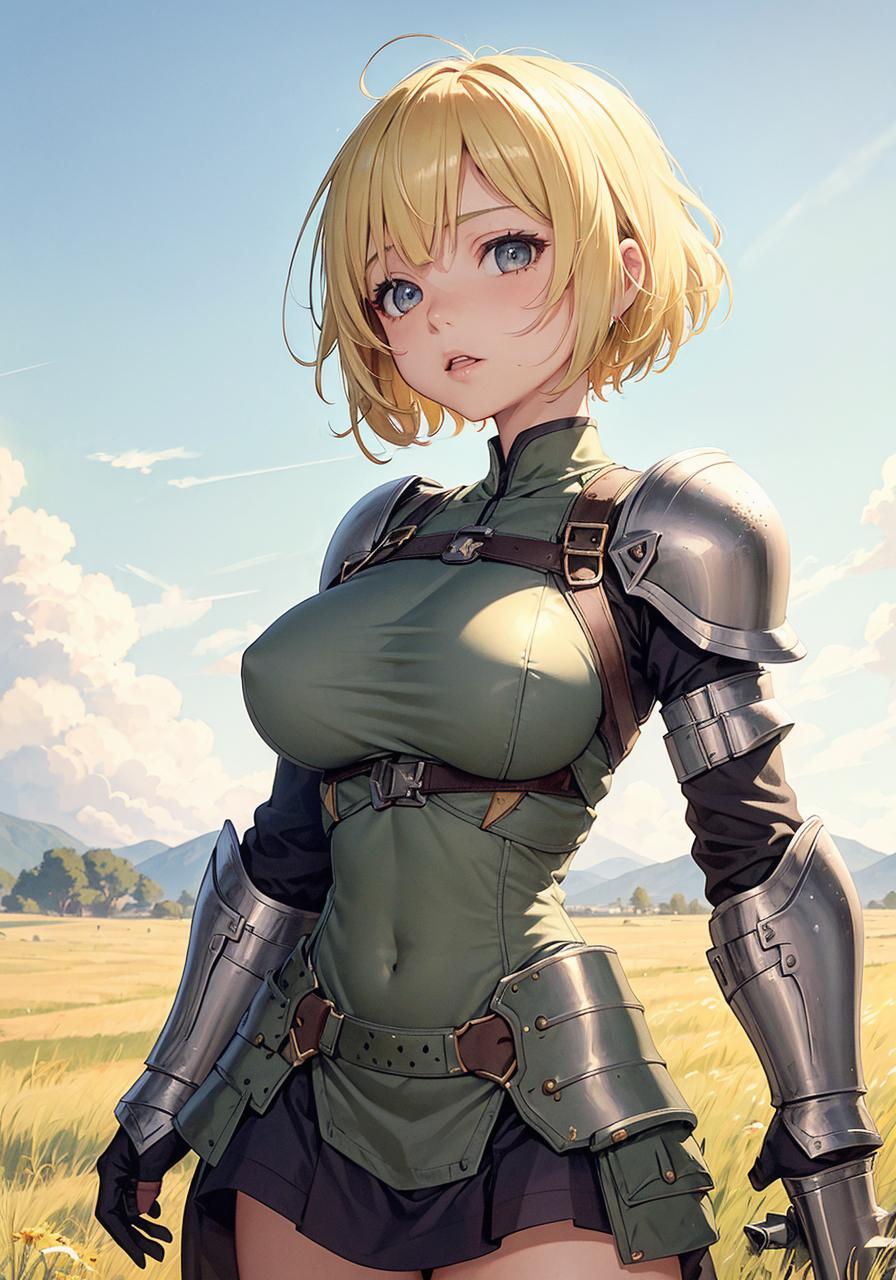 草原と女兵士