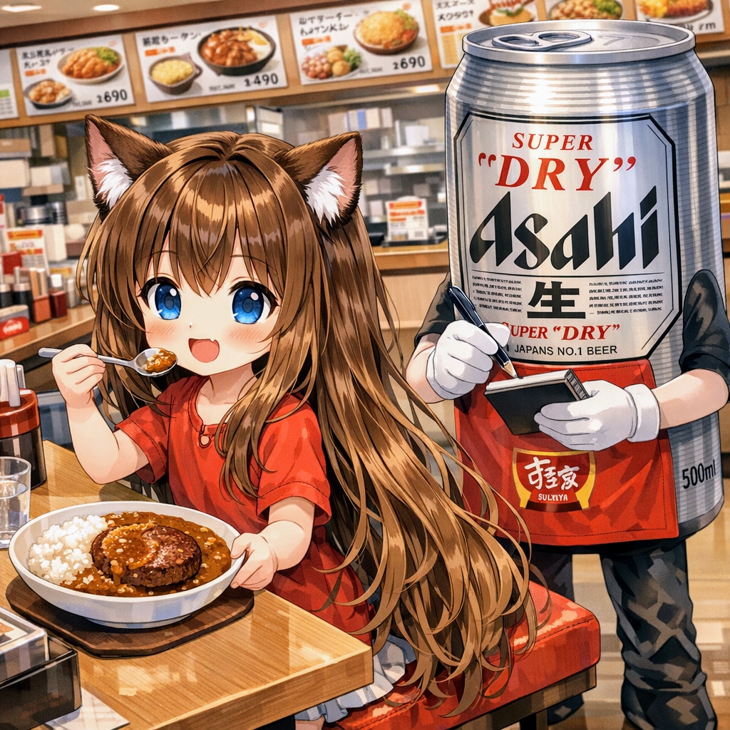 ハンバーグカレーを食べる小さな女の子