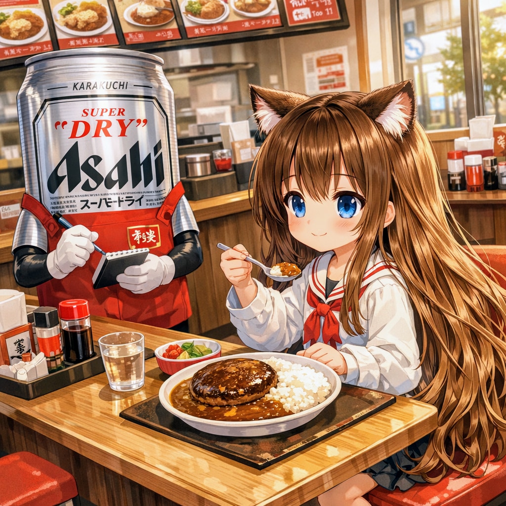 ハンバーグカレーを食べる小さな女の子