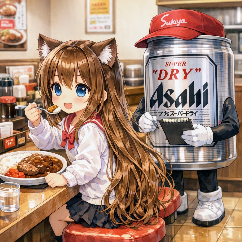 ハンバーグカレーを食べる小さな女の子