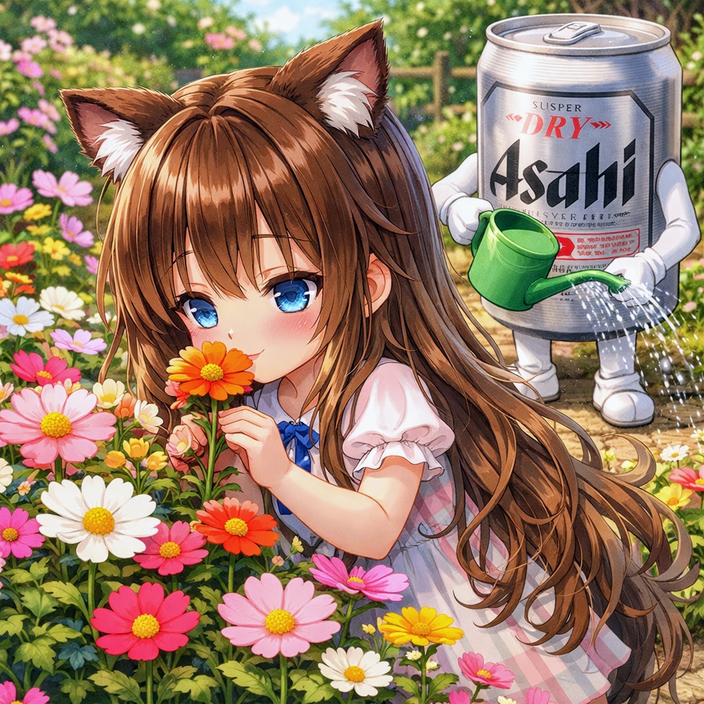 花を楽しむ小さな女の子